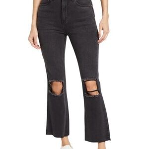 Avec Les Filles Distressed Cropped Flare Jeans